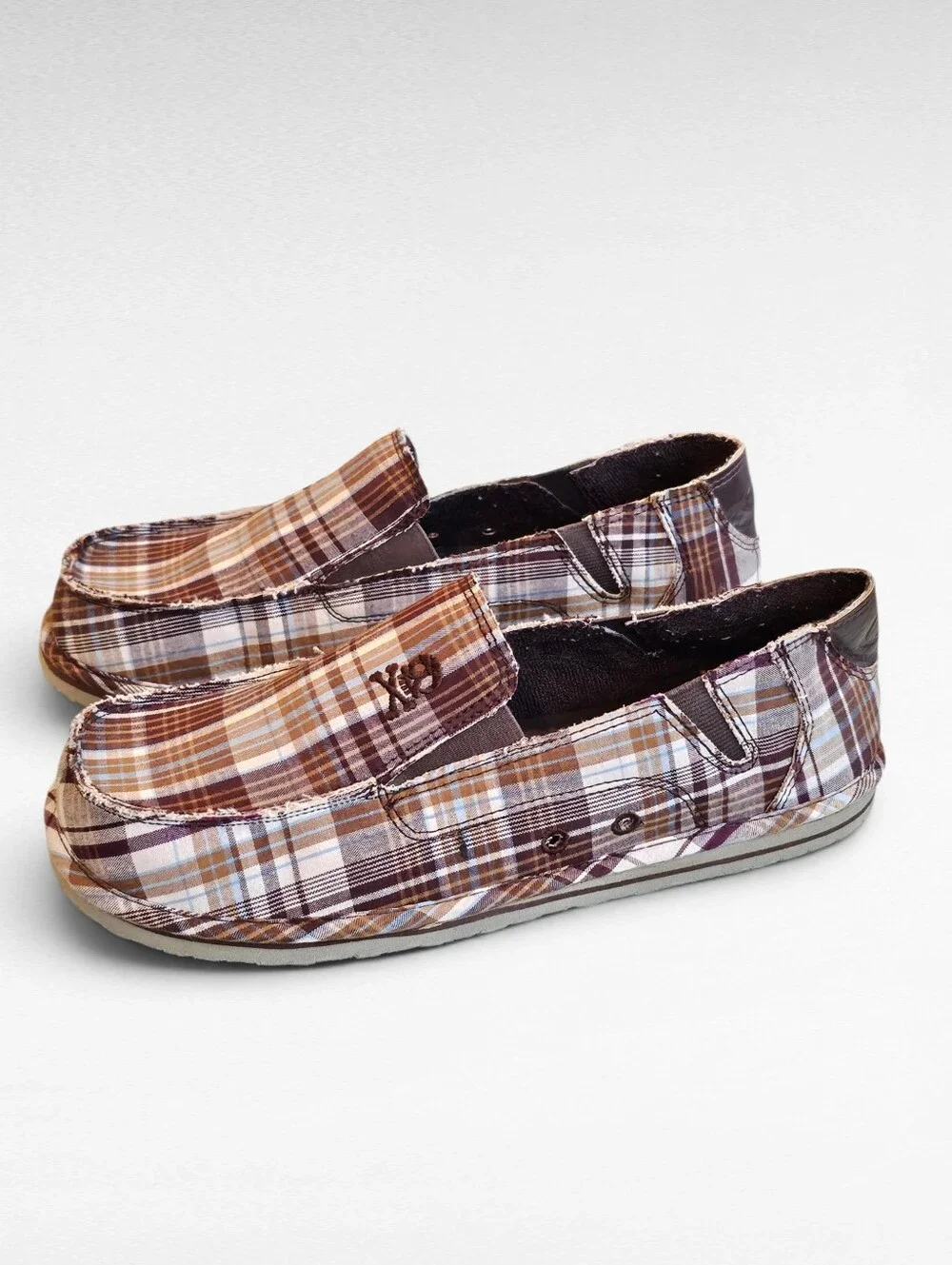 The Children's Place Brown and Beige Plaid Slip On Shoes Size 5